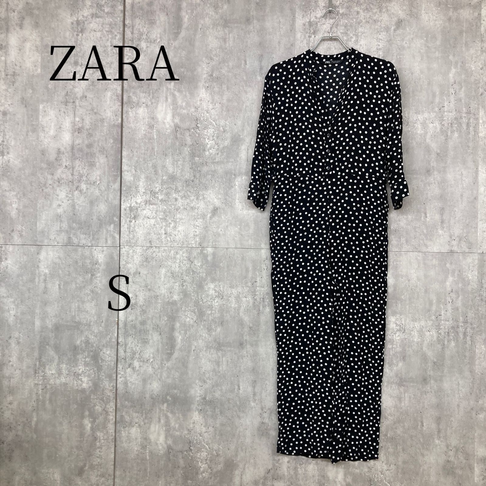 ZARA ザラ オールインワン 長袖 シャツ 総柄 ドット柄 ビッグサイズ コットン ボタンダウン BD アメカジ ストリート ビッグシルエット オーバーサイズ 春 秋