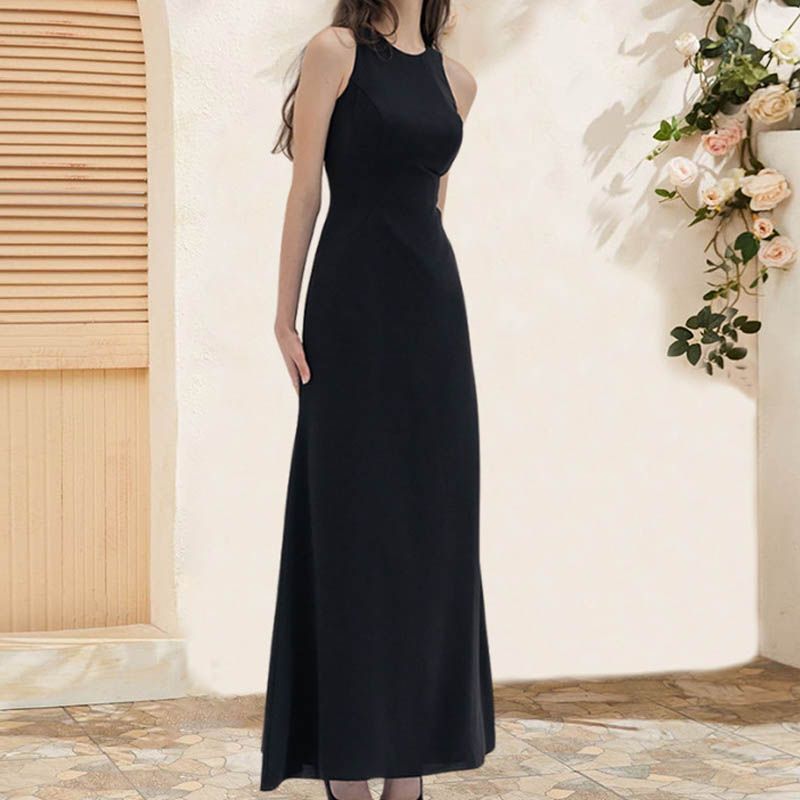 新品 ドレス 黒 大人 ピアノ 発表会 ロングドレス 演奏会 結婚式 母親 ピアノ発表会 袖なし ノースリーブ ワンピース ブライズメイド ドレス ロング 演奏会ドレス ミモレ丈 シンプル 6