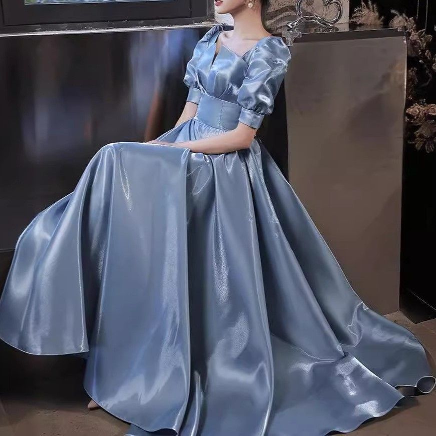 新品 カラードレス 編み上げ ブルー 半袖 ステージドレス ロングドレス 結婚式 二次会 発表会 演奏会 ウェディングドレス ウエディングドレス 前撮り Aラインドレス イブニングドレス コンサート 卒業式 パーティードレス ブライダル 花嫁 披露宴 48