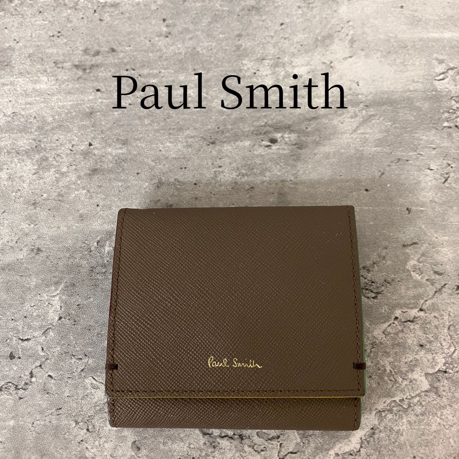 ポールスミス Paul Smith 二つ折り財布 コンパクトウォレット マルチストライプ ブラウン 茶色 レザー ゴールドロゴ 保存袋 カード付き メンズ レディース ユニセックス ミニ財布 コインケース 小銭入れ ギフト プレゼント