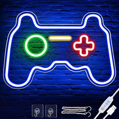 LED ゲームパッド ネオンサイン ネオンライト ゲーミングライト 壁掛けライト ルームライト 調光可能 USB給電 ネオン看板 ゲーム部屋 寝室 インテリアバー 装飾 ギフト 41×28cm 国内発送 31ccbb14
