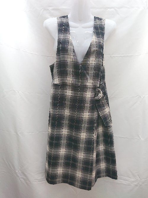 ◇ ROPE PICNIC ﾛﾍﾟﾋﾟｸﾆｯｸ Vネック ベルト付き チェック柄 ノースリーブ ミニ ワンピース 6サイズ ブラック系 レディース E 【1302060028970】
