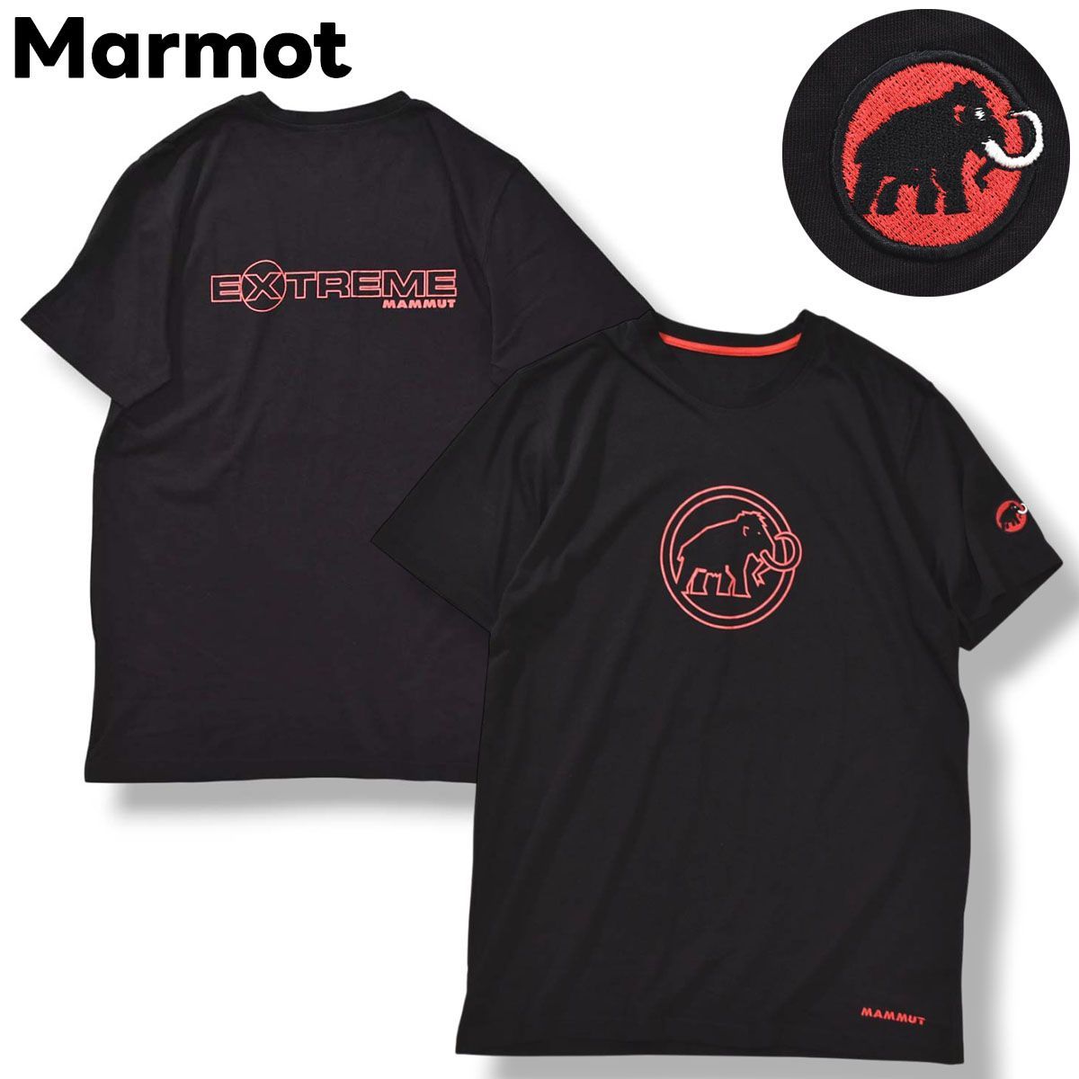 【美品】 マーモット Marmot ロゴ プリント Tシャツ クルーネック カットソー L相当 ブラック x レッド アウトドア カジュアル ウェア タウンユース レジャー アクティビティ メンズ