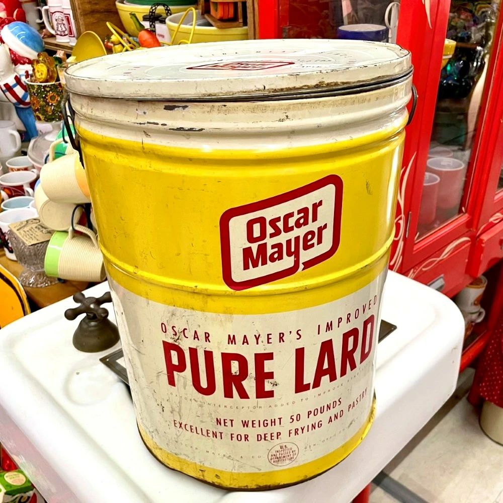ヴィンテージ Oscar Mayer ラード缶 PURE LARD 50LB / ティン缶 オスカーマイヤー メタル缶 USA アドバタイジング ガレージ アメリカン雑貨