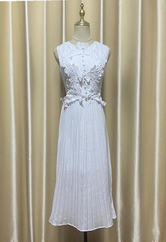 新品 チャイナドレス風 ワンピース レース レディース 春夏秋 ミモレ丈 スリム ノースリーブ 白 ホワイト パーティードレス 結婚式 着痩せ OL 通勤 二次会 普段着 キレイめ エレガント 005