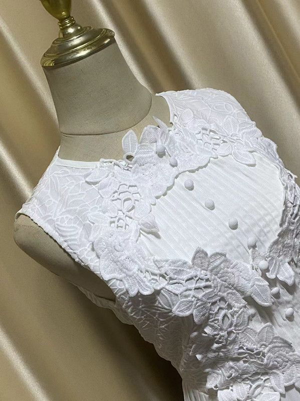 新品 チャイナドレス風 ワンピース レース レディース 春夏秋 ミモレ丈 スリム ノースリーブ 白 ホワイト パーティードレス 結婚式 着痩せ OL 通勤 二次会 普段着 キレイめ エレガント 005