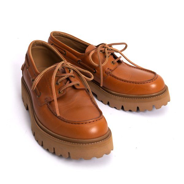 エンポリオアルマーニEMPORIO ARMANI コマンドソールレザーモカシンシューズ 茶7(26cm位)