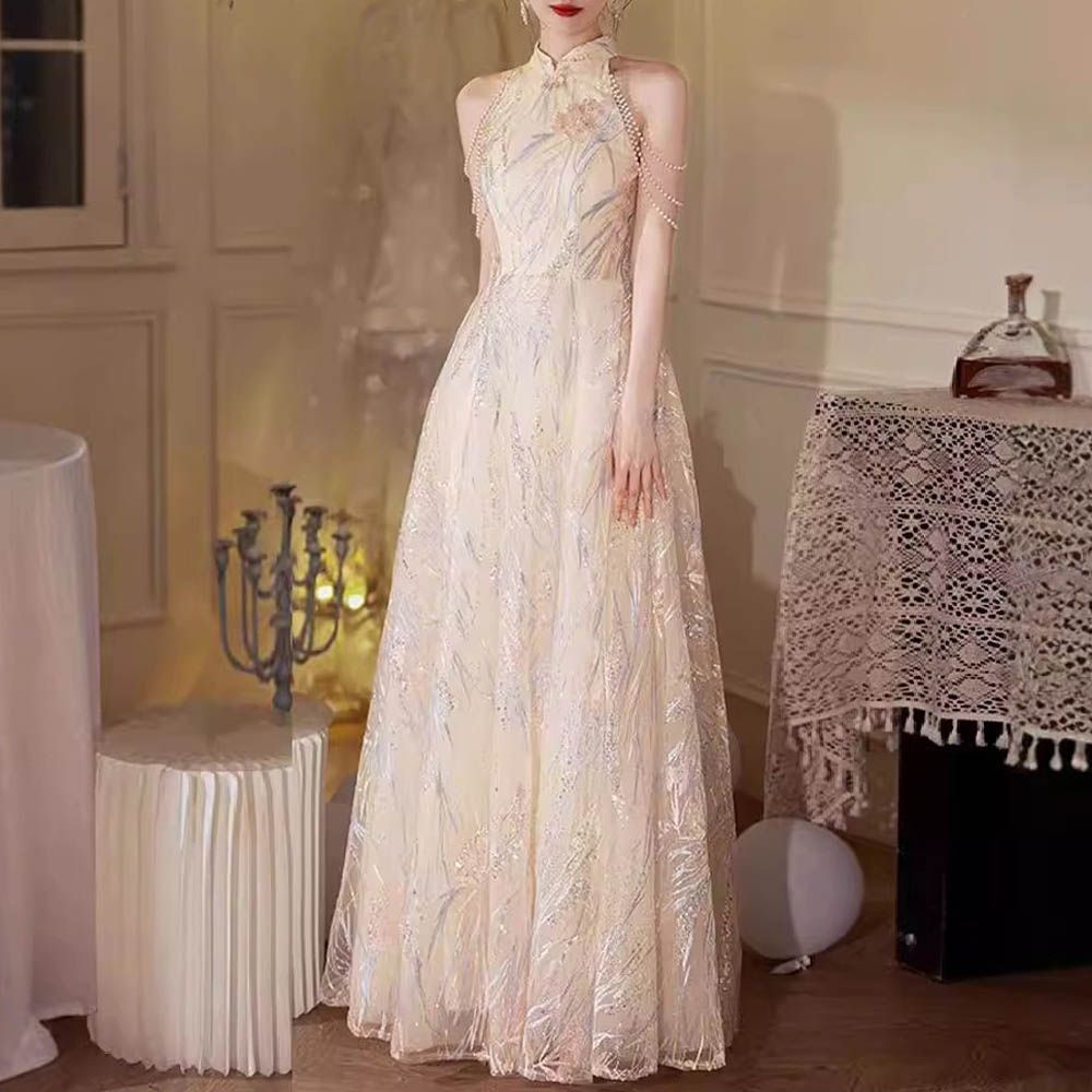 新品 チャイナドレス風 ワンピース チャイナドレス ロング ドレス 結婚式 ドレスワンピース ノースリーブ aライン ロング コスプレ 衣装 パーティードレス 二次会 演奏会 パーティードレス 0963