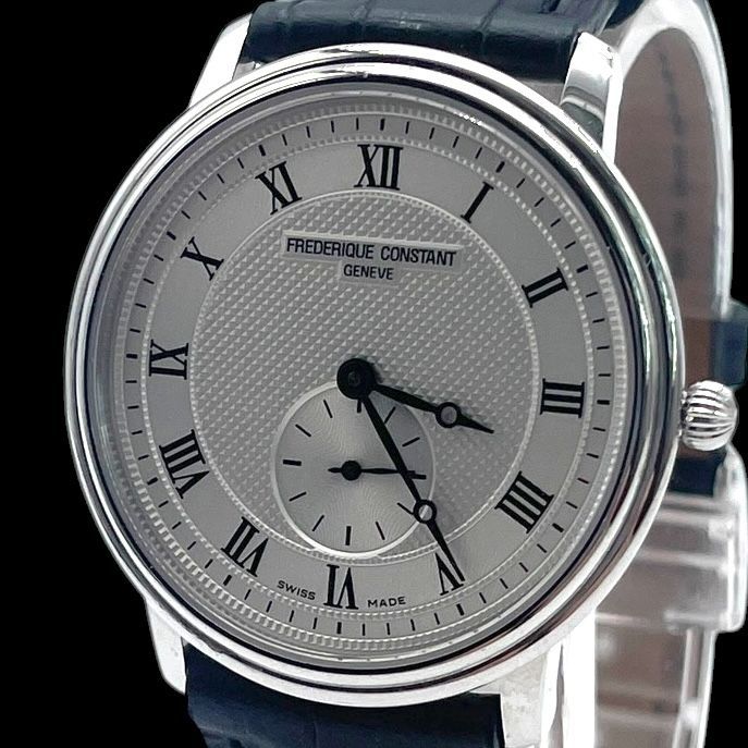 美品 新品電池稼働品 FREDERIQUECONSTANT フレデリックコンスタント メンズ腕時計 FC235X3S25/6 クォーツ QZ ベルト クロコダイルレザー ブラック 文字盤ホワイト スイス製