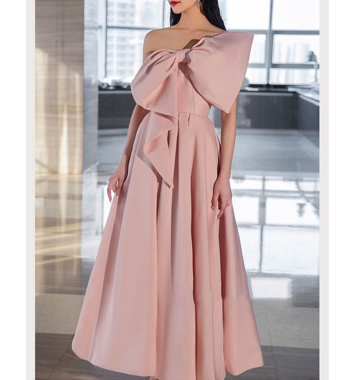 新品 パーティードレス ドレス ワンピース ロングドレス イブニングドレス ロング丈 キャバドレス発表会 演奏会 披露宴 ピンク ビッグリボン ワンショルダー 0940 13,118円