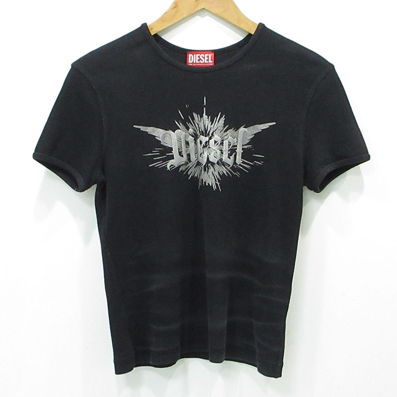 【三重本店】 中古 DIESEL | ディーゼル ロゴプリント半袖Tシャツ 汚れ加工 A14231 0WFBM ブラック サイズ：XL 【112】