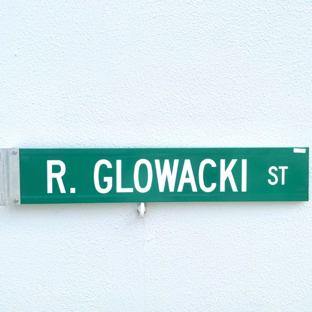 ヴィンテージ ストリートサイン R.GLOWACKI 両面 看板 / 当時物 ロードサイン STREET SIGN 道路標識 USA ガレージ インテリア アメリカン雑貨
