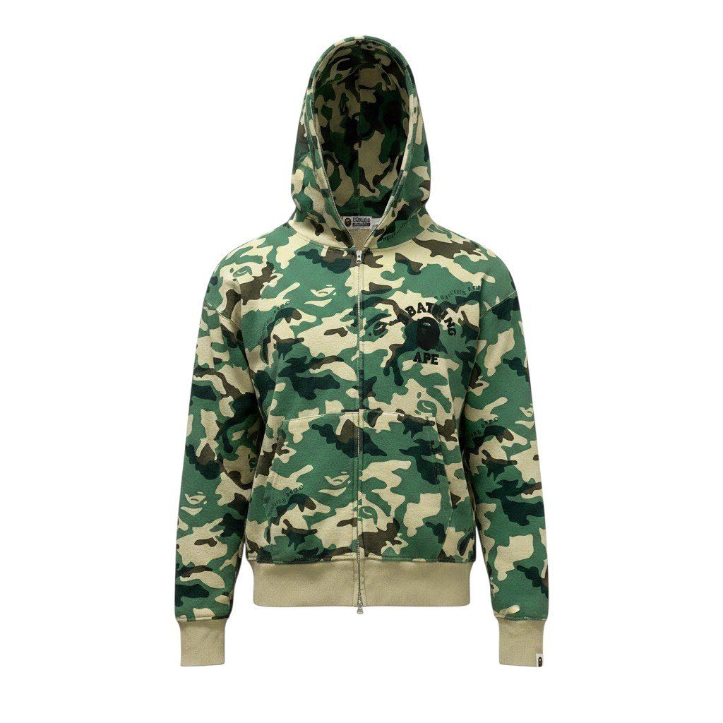 32e16 ABathing Ape アベイシングエイプ WOODLAND CAMO フルジップフーディー パーカー 001ZPJ301006M Lサイズ グリーン ベージュ コットン100％ メンズ 男性用t18r