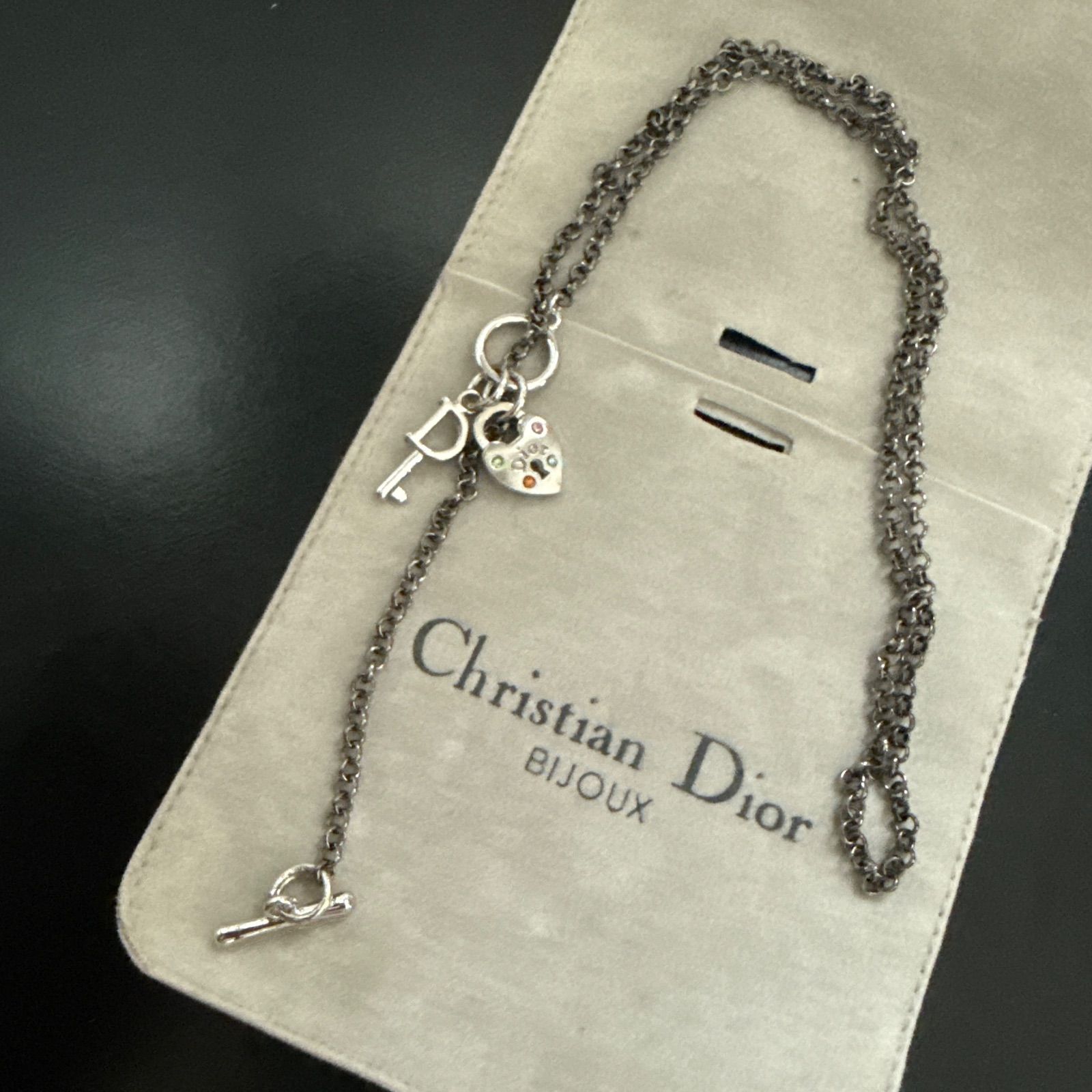 Christian Dior クリスチャンディオール　カデナ、鍵チャームネックレスチョーカー　シルバー/ガンメタ　ビンテージ