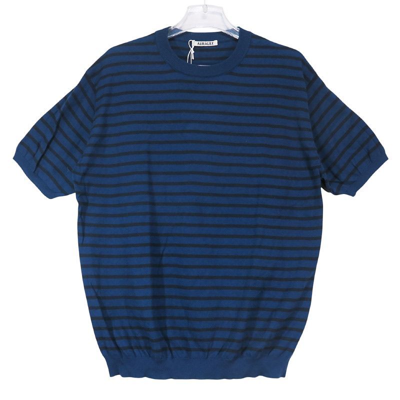 美品 AURALEE オーラリー HIGH GAUGE COTTON KNIT TEE A26ST02SB ハイ ゲージ コットン ニット トップス ブルー ネイビー サイズ5 Mayk
