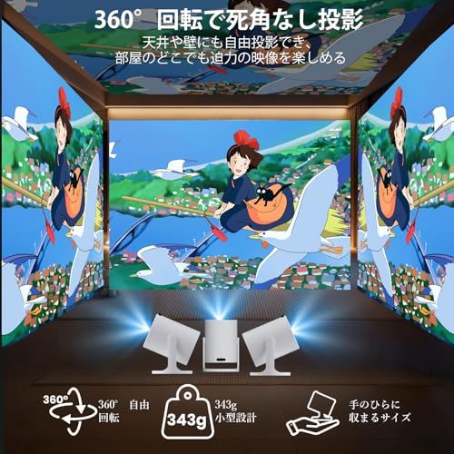 ZAIDER プロジェクター 家庭用 小型 4K対応 天井投影 【次世代ポータブル｜Type-C給電＆360°回転】 Android TV搭載 17000LM 短焦点 自動台形補正 Wi-Fi6 Bluetooth5.4 小型プロジェクター defac6ef
