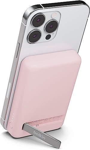 【VGP金賞受賞】Belkin MagSafe対応 ワイヤレス 3C対応CCC 5000mAh(7.5W) iPhone 17,16?12 対応 パススルー充電対応 PSE認証 機内持込可能 充電用ケーブル同梱 2年 キックスタンド付き ピン d51369ec
