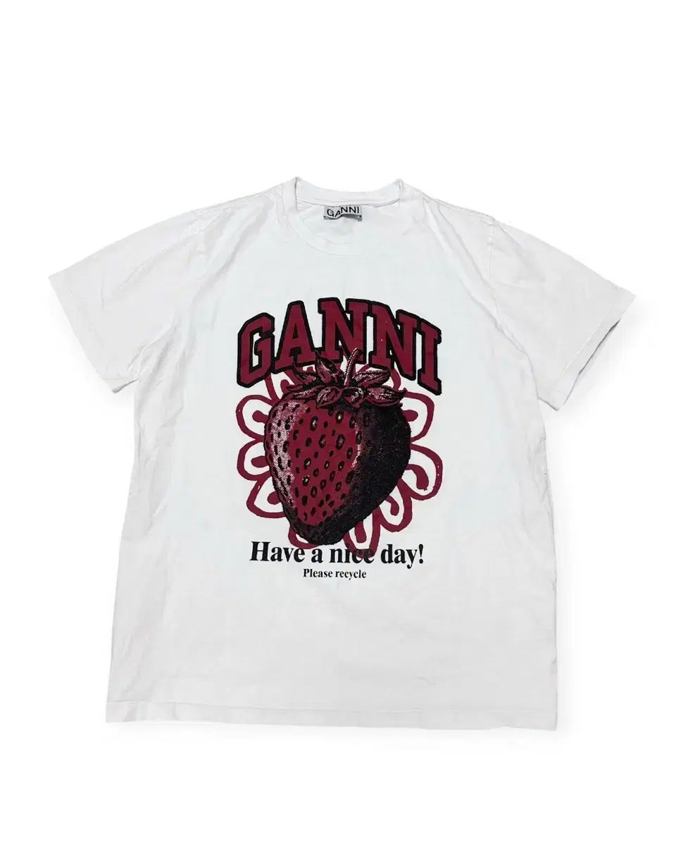 GANNI 딸기 プリンティング 半袖 Tシャツ 白