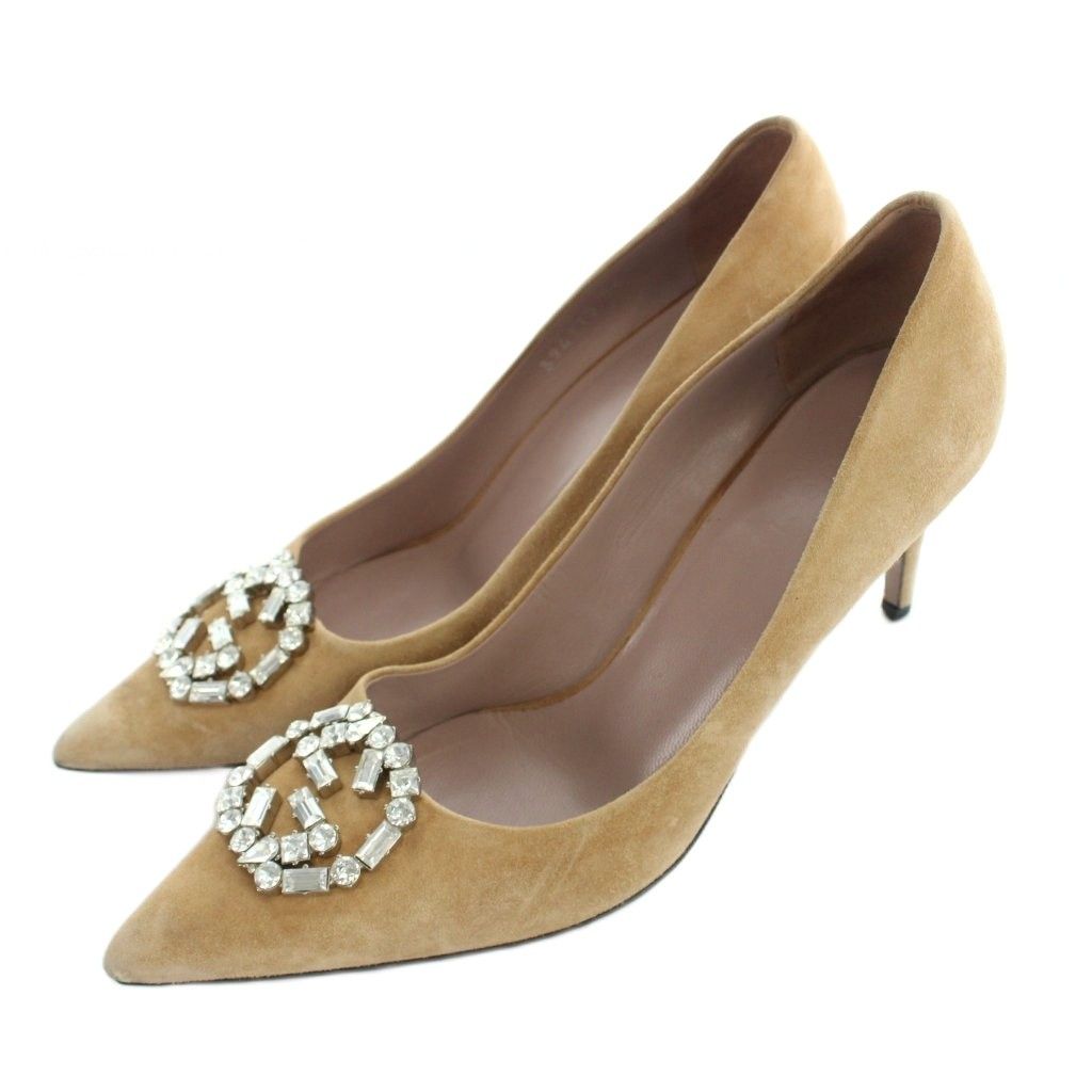 グッチ GUCCI GGスパークリング インターロッキング パンプス スエード ポインテッドトゥ ハイヒール 36 23cm ベージュ 394173 /YI7