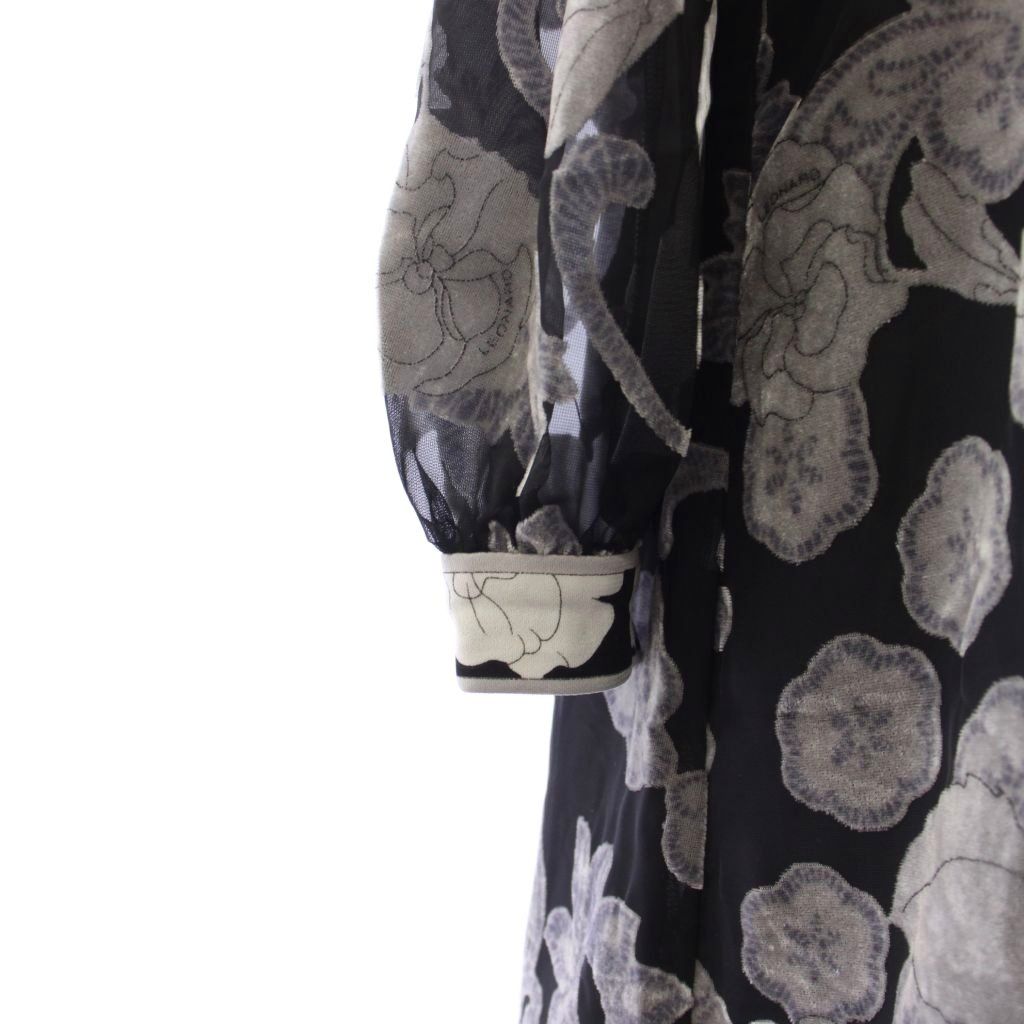 レオナール LEONARD FASHION ワンピース 長袖 ロング シアー ベロア花