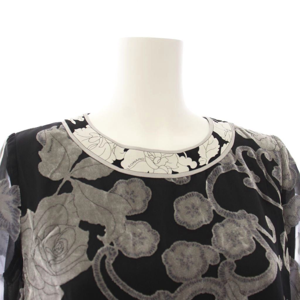 レオナール LEONARD FASHION ワンピース 長袖 ロング シアー ベロア花