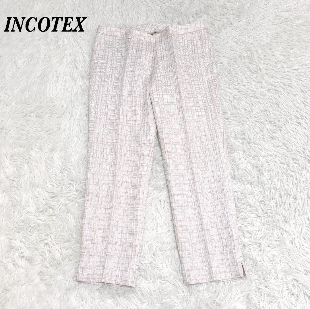 【美品】 INCOTEX クロップド パンツ 40 ピンク 立体チェック