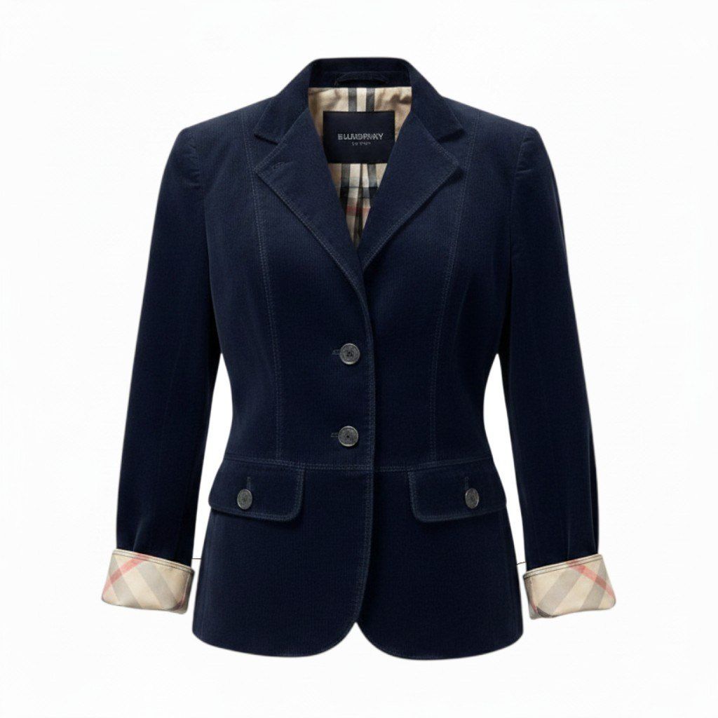 32e16 BURBERRY LONDON バーバリーロンドン コーデュロイジャケット ノバチェック ブレザー FC315-702-28 36サイズ ネイビー レディース 女性用t18r