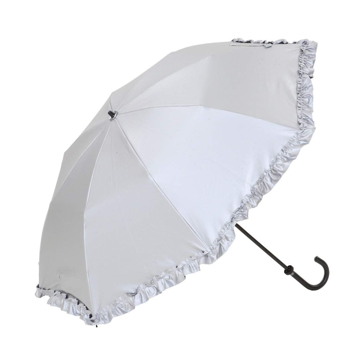 Lieben(リーベン) 日傘 フリル UVカット 遮光 遮熱 折り畳み 晴雨兼用 50cm ＜ひんやり傘＞ 折りたたみ日傘 LIEBEN-0515 (シルバー)p