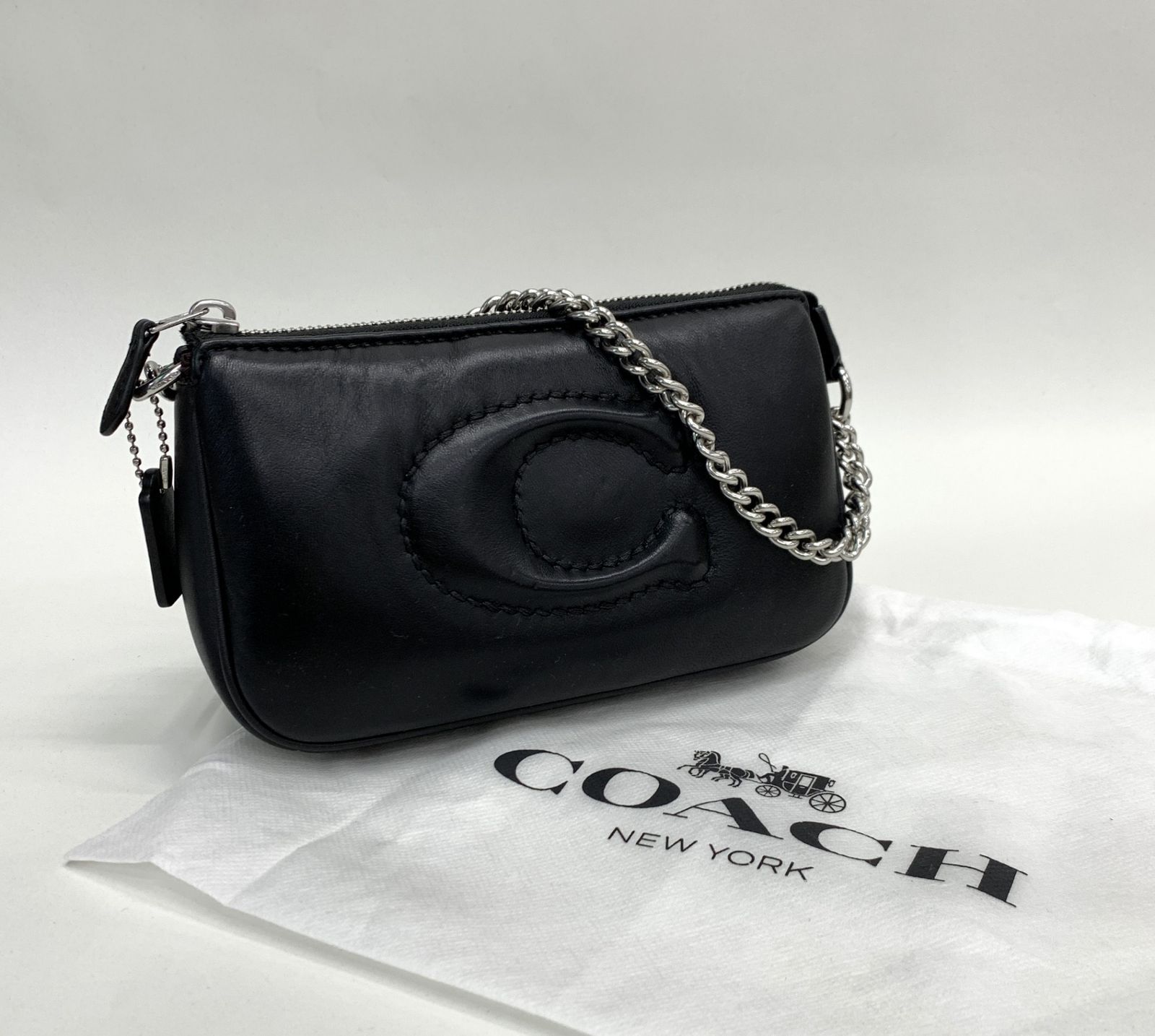 COACH　コーチ　CJ527　NOLITA　19　ノリータ　19　レザー　ロゴステッチ　チェーンストラップ　マルチポーチ　ハンドバッグ　ブラック　保存袋付