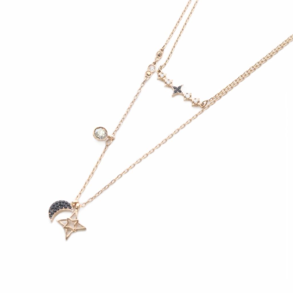 スワロフスキー SWAROVSKI 月 星 2連ネックレス セット ゴールド色