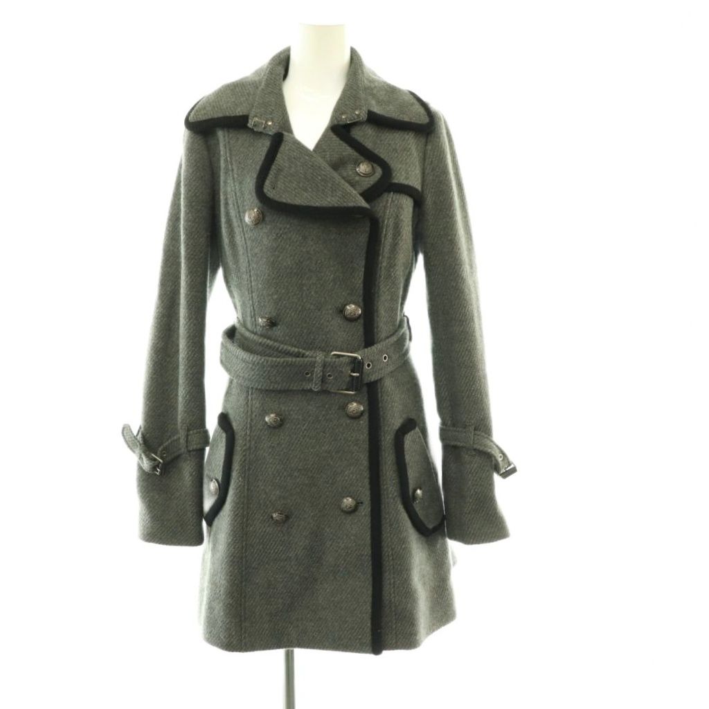 バーバリーブルーレーベル BURBERRY BLUE LABEL ウールコート アウター ロング 38 グレー ブラック /DO ■OS