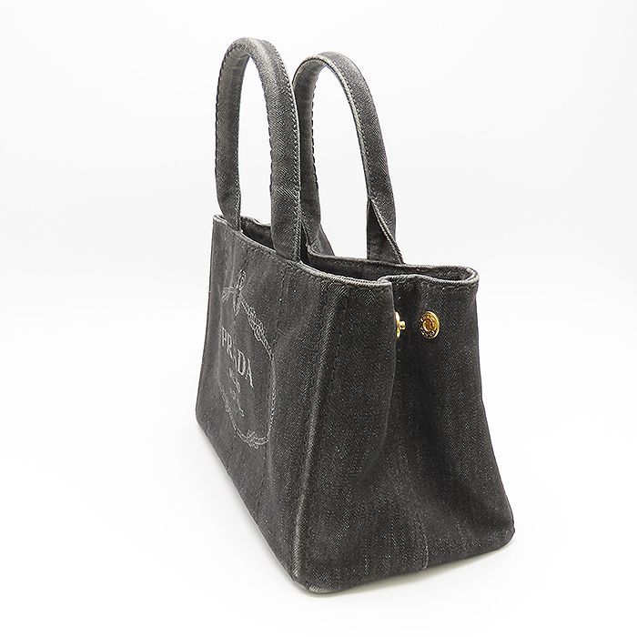 PRADA カナパ ミニ トート バッグ ブラック デニム ショルダー ハンド