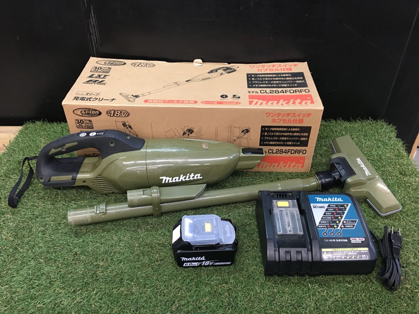 【中古品】【0906】★makita(マキタ) 18v充電式クリーナ カプセル式&ワンタッチスイッチ オリーブ(3.0Ahバッテリx1/充電器) CL284FDRFO　ITKH2CXMVSKA