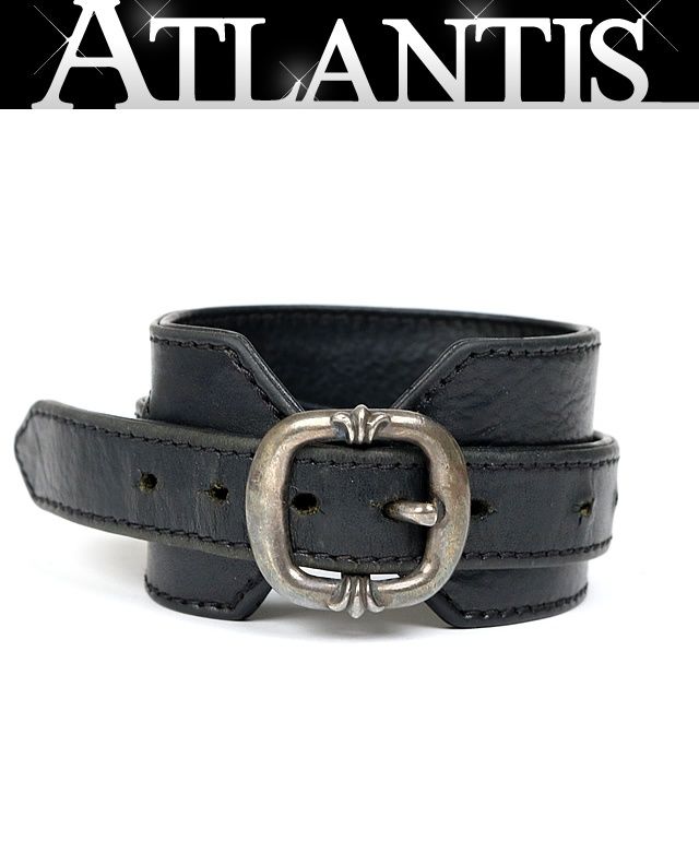 CHROME HEARTS 銀座店 クロムハーツ ダブルR&R レザー ブレス メンズ シルバー SV925 黒 103206