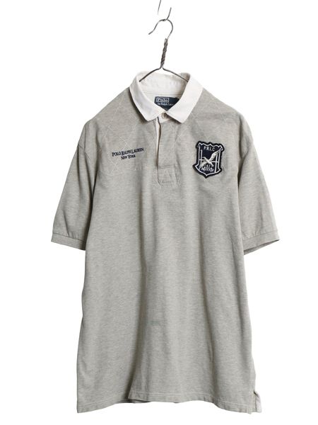 90s ポロ ラルフローレン 鹿の子 半袖 ポロシャツ メンズ XL オールド 半袖シャツ ラガーシャツ ラグビー コットン カットソー ゆったり 灰