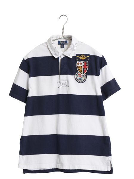ポロ ラルフローレン ボーダー 半袖 ラガーシャツ キッズ L レディース M 程/ 半袖シャツ ラグビー シャツ ポロシャツ カットソー ツートン