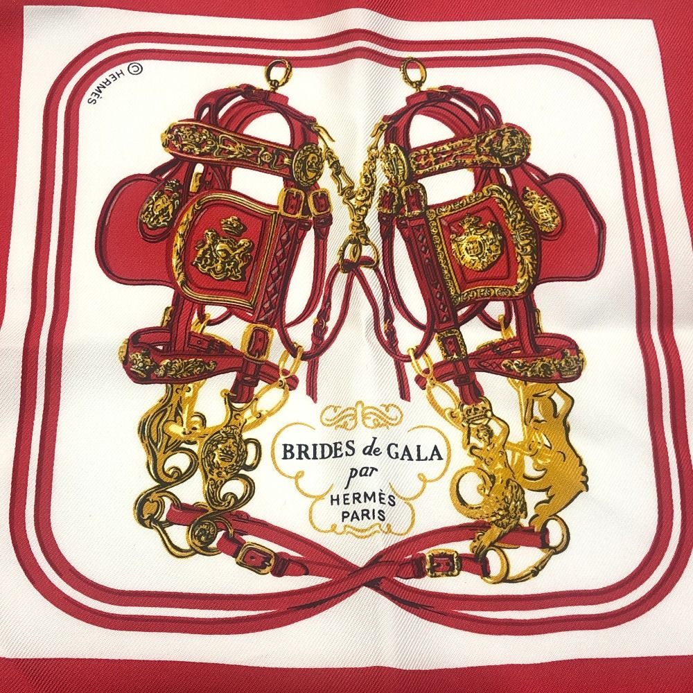 HERMES エルメス ハンカチ BRIDES de GALA 式典用馬勒 シルク レッド