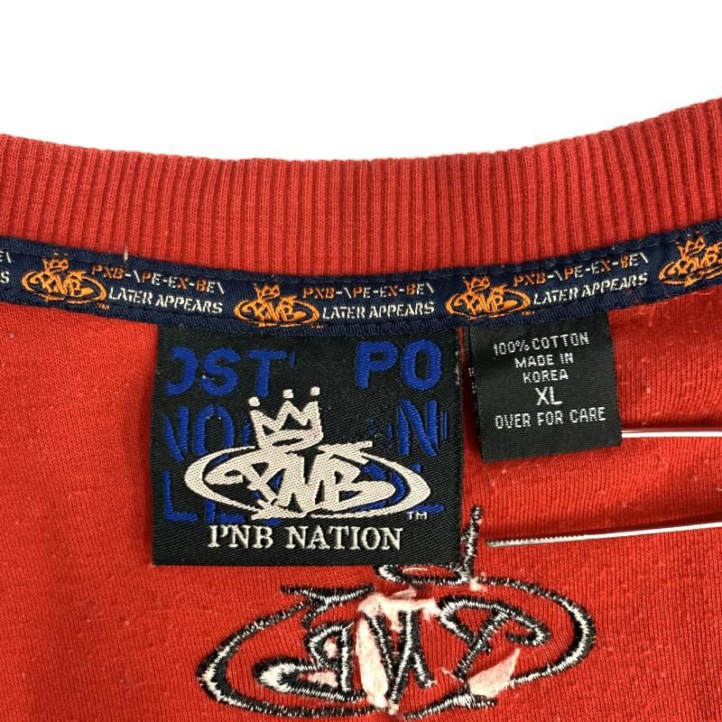 中古】PNB NATION スタッズ付フォトプリントスウェット レッド サイズ 