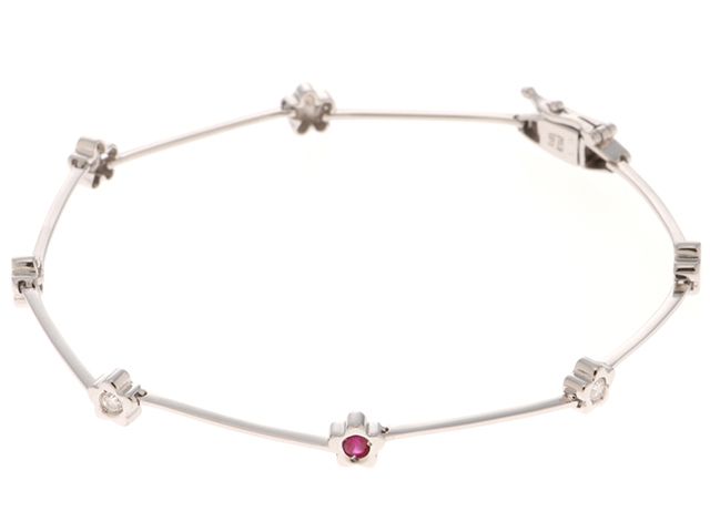 JEWELRY　貴金属・宝石　ブレスレット　ルビー　ダイヤモンド　スター　星　K18WG　ホワイトゴールド　4.1g　2143100548367　【200】