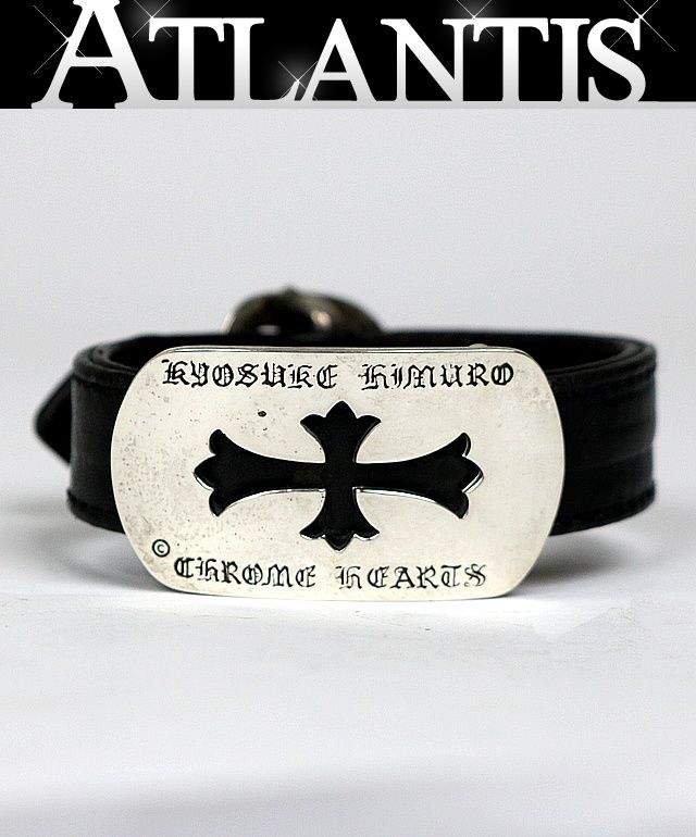 CHROME HEARTS 銀座店 クロムハーツ 氷室京介 ドッグタグ ガンスリンガー レザー ブレス メンズ シルバー SV925 黒 102634