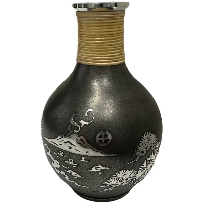 薩摩錫器 岩切 酒器セット 桜島 盃3ヶ 黒漆加工 徳利 御猪口 200ml 木