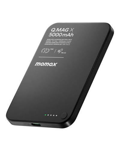 MOMAX マグセーフ MagSafe対応 【8.3MM薄型 急速充電】 軽量 小型 マグネット式 ワイヤレス 5000mAh PD20W 2台同時充電可能 iPhone 12-17シリーズ対応 旅行/出張/緊急用 コンパクト 持ち運び便利 fe66bf9f