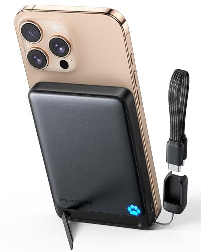 INIU MagSafe対応 10000mAh 薄型 Qi2認証 【最大出力有線45W・ワイヤレス充電15W】マグネット式 マグセーフ対応 USB C入出力対応 軽量 小型 折りたたみ式スタンド 3台同時充電可能 ポータブル充電器 iPhon 8469e5f7