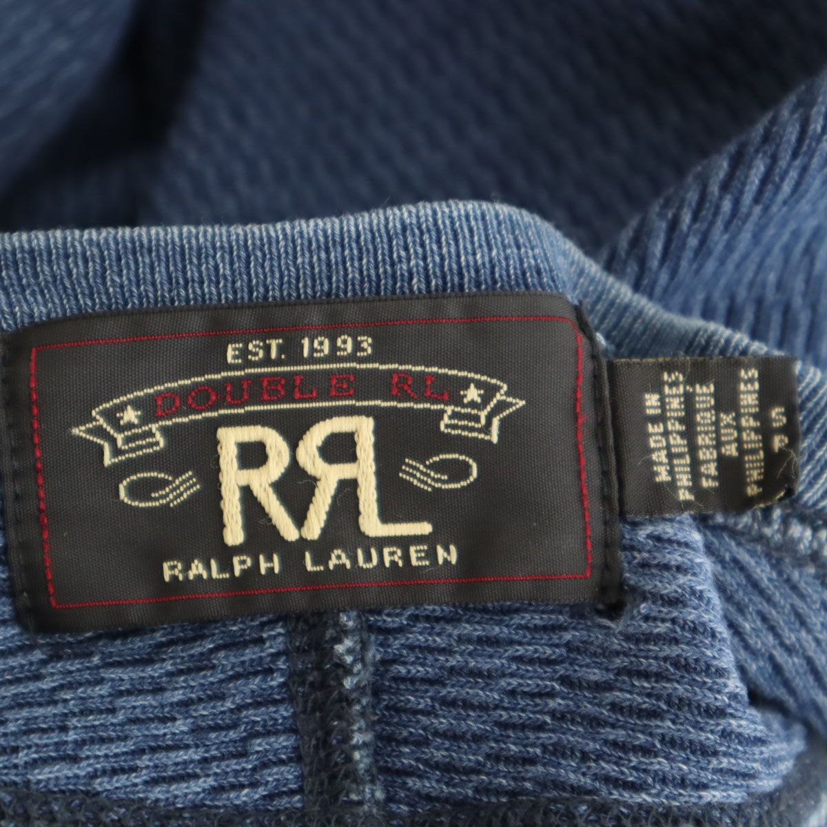 RRL 極美品 濃紺 インディゴ 長袖 ポロシャツ 襟デニム 裾 ステンシルロゴ ダブルアールエル RRL 長袖 インディゴ染め Tシャツ S ネイビー Ralph