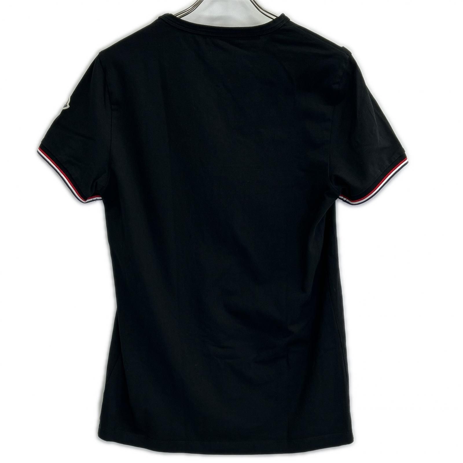 モンクレール　Tシャツ　トリコロール　ブラック　即完売　M MONCLER モンクレール 19年 ブラック トリコロール Vネック Tシャツ M