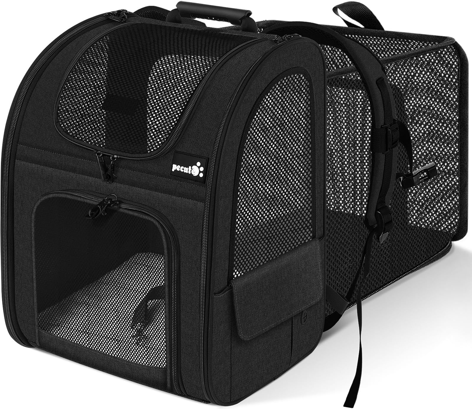 Pecute 犬 リュック 猫 キャリー リュック 拡張可能 2WAY 猫キャリーバッグ 猫 小中型犬用 バッグ 通気性 折り畳み 旅行 通院 防災 避難用 ペットキャリー ブラック shu 572f29b3