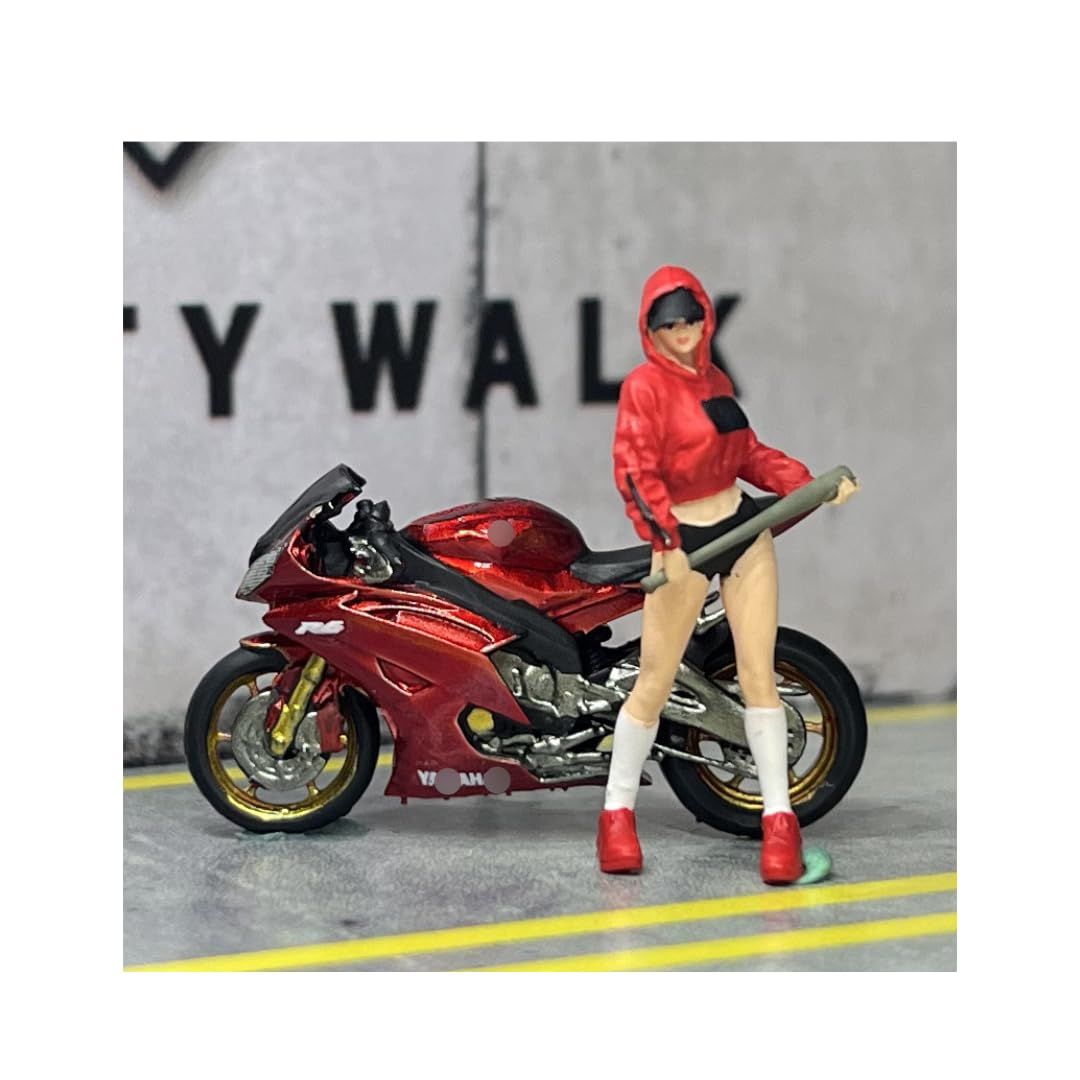 Moreart 1/64 ミニチュア フィギュア ＆ バイク セット MO222169 モデル女子 模型 ジオラマ ミニカー [並行輸入品]