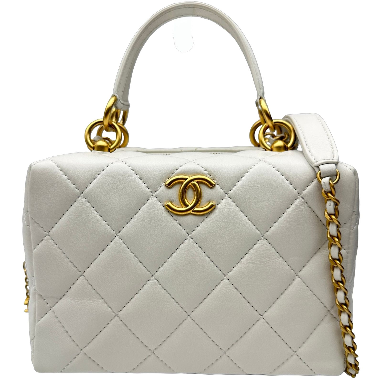 シャネル CHANEL ミニボーリングバッグ AS4202 ホワイト ゴールド金具 ラムスキン レディース ハンドバッグ