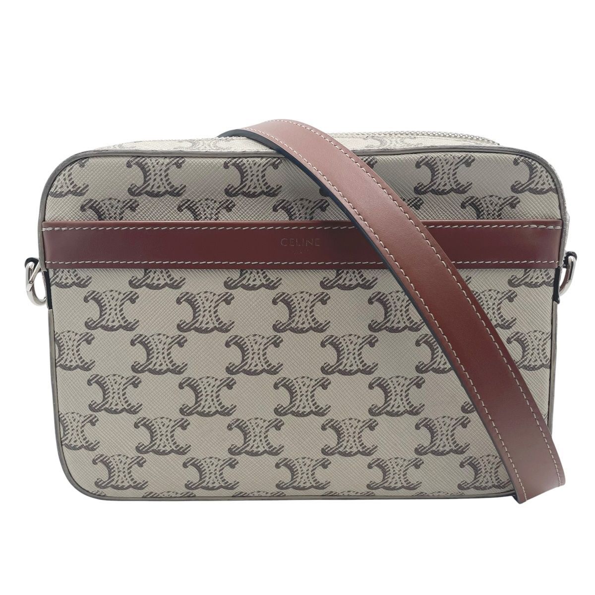中古】 CELINE セリーヌ ショルダーバッグ 113942DNK.04LE トリオンフ スモール メッセンジャーバッグ トリオンフキャンバス カーフスキン ベージュ レディース 26012602 CA