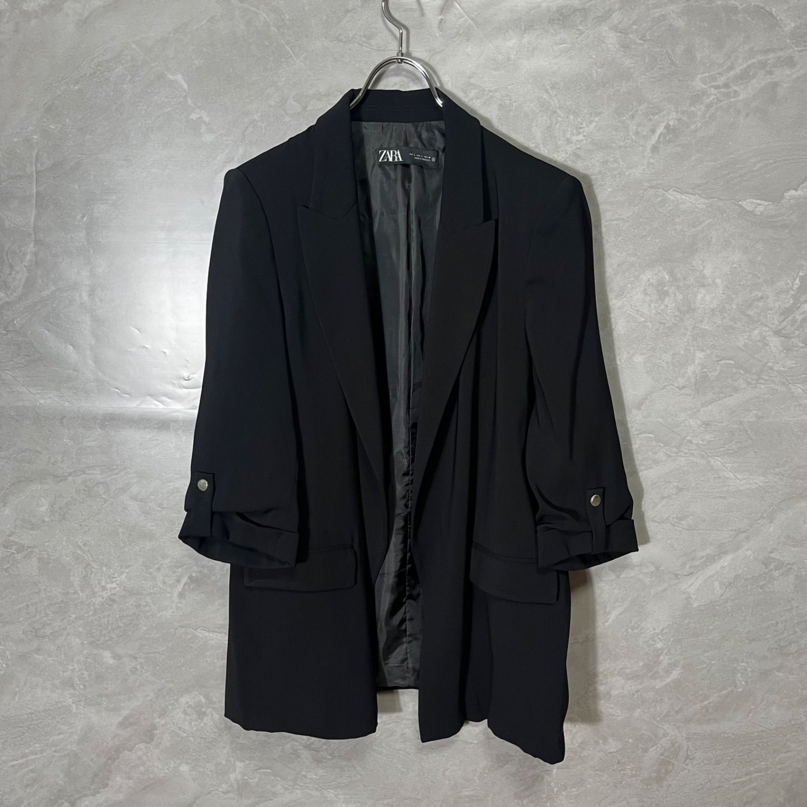 ZARA ザラ ロールアップ スリーブ ブレザー テーラード ジャケット 黒 